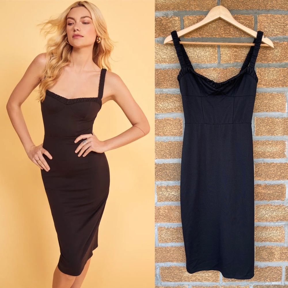 Reformation Napoli Black Bodycon Midi Dress S